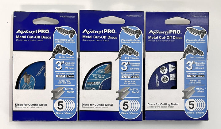 Avanti Pro PBD030063105F 3" x 1/16" x 3/8" Metal Cut-Off Disc, (3 Packs of 5 Discs)