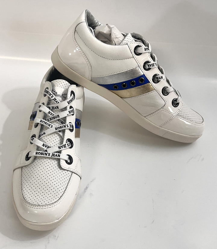 Men's Maddox White Sneakers w/Silver, Blue, Gold