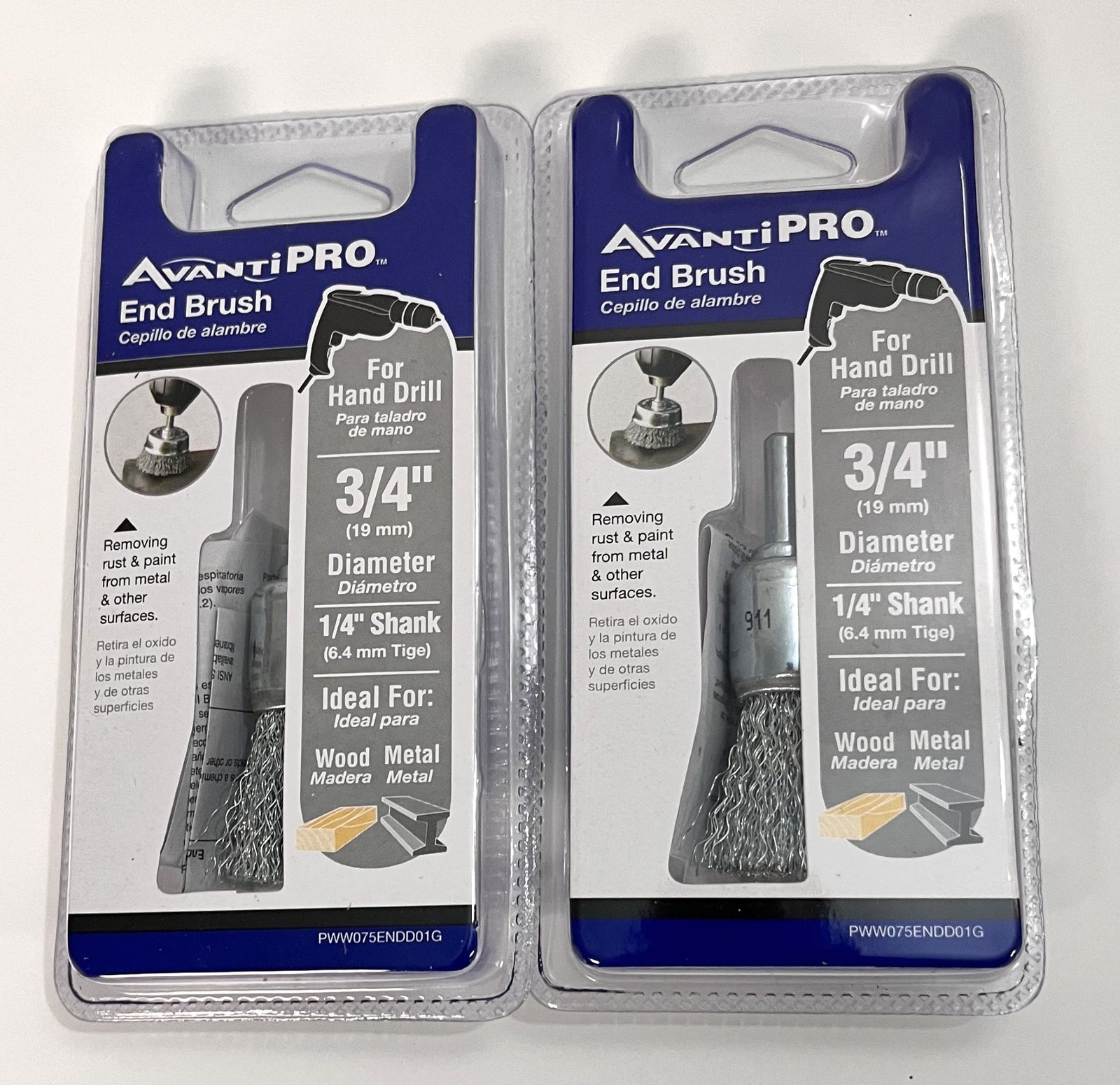 Avanti Pro 3/4-inch end brush with 1/4-inch shank, great for rust and paint removal, durable for general-purpose cleaning tasks.