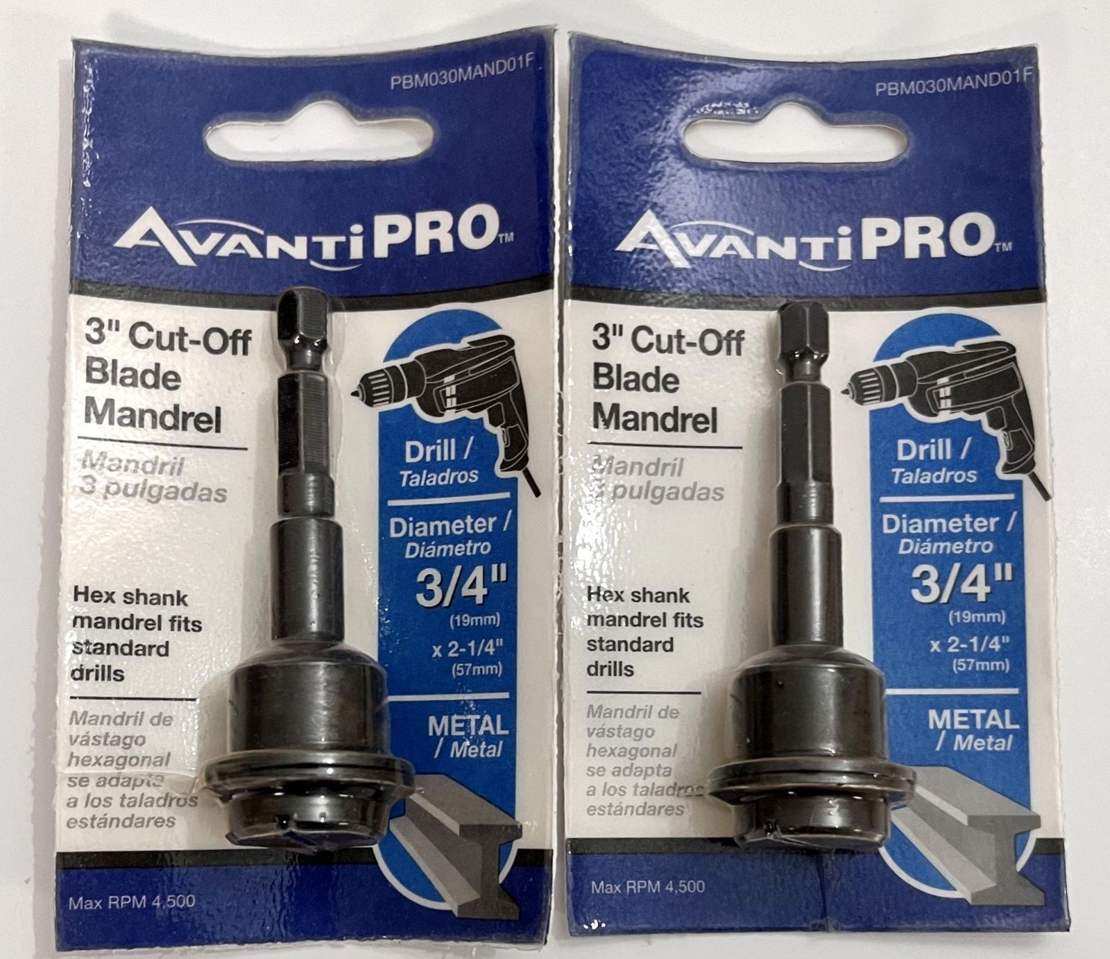 Avanti Pro PBM030MAND01F 3" Cut-Off Blade Mandrel, 3/4" x 2-1/4", 2-pack for use with drills