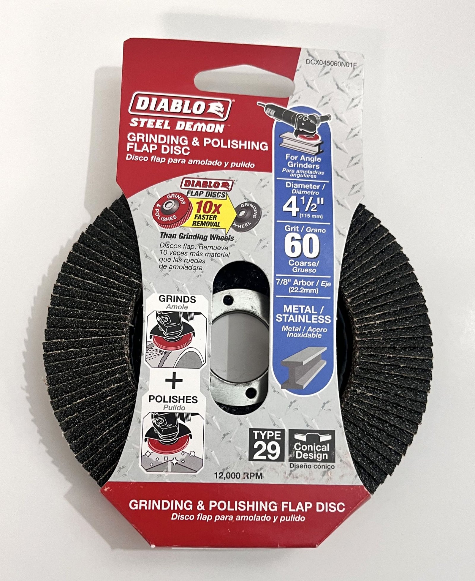 Diablo Type 29 4-1/2 inch 60 grit Steel Demon flap discs, ideal for grinding and polishing metal surfaces efficiently.