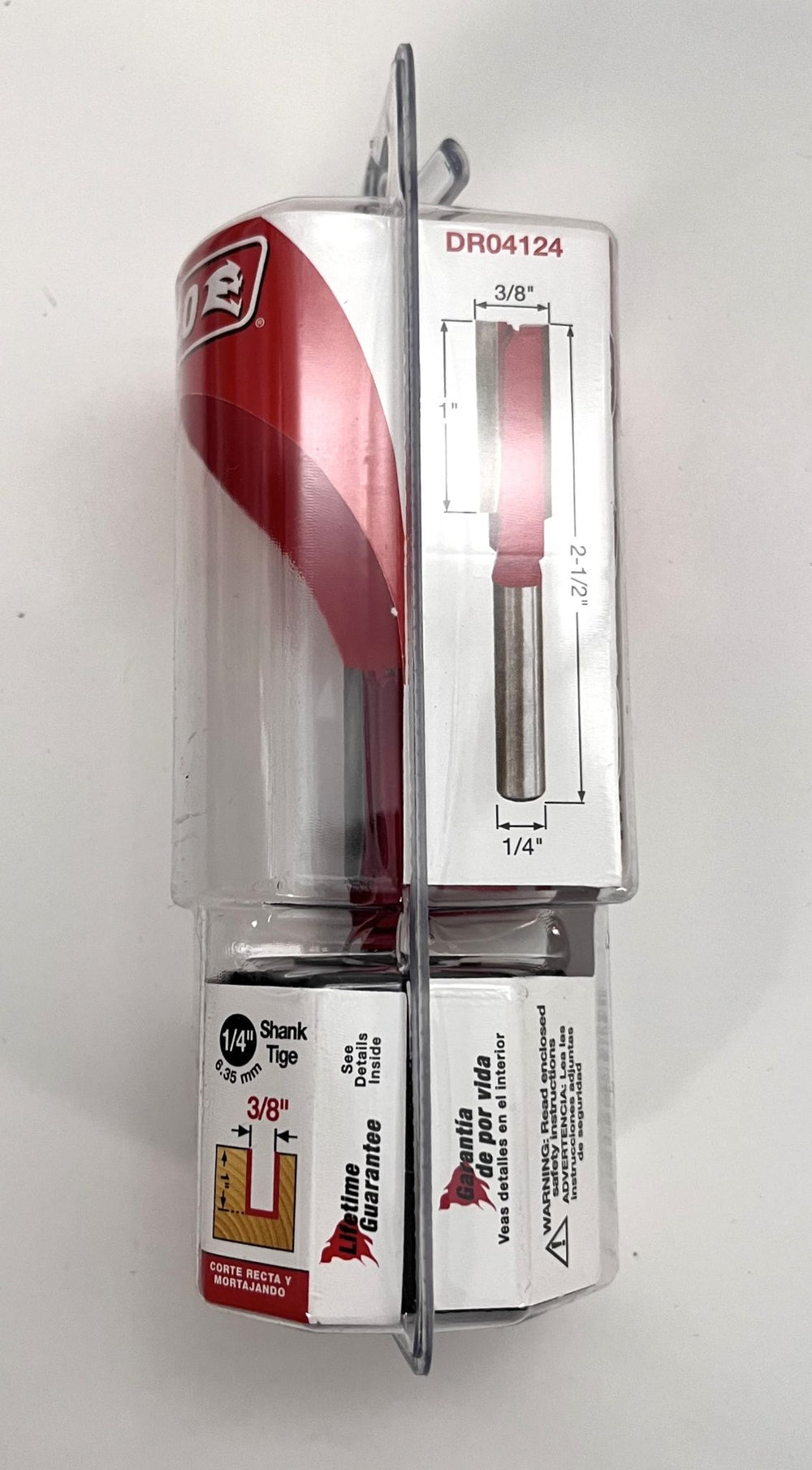 Diablo DR04124 Straight Router Bit, 3/8" diameter x 2-1/2" length, carbide tip, 1/4" shank