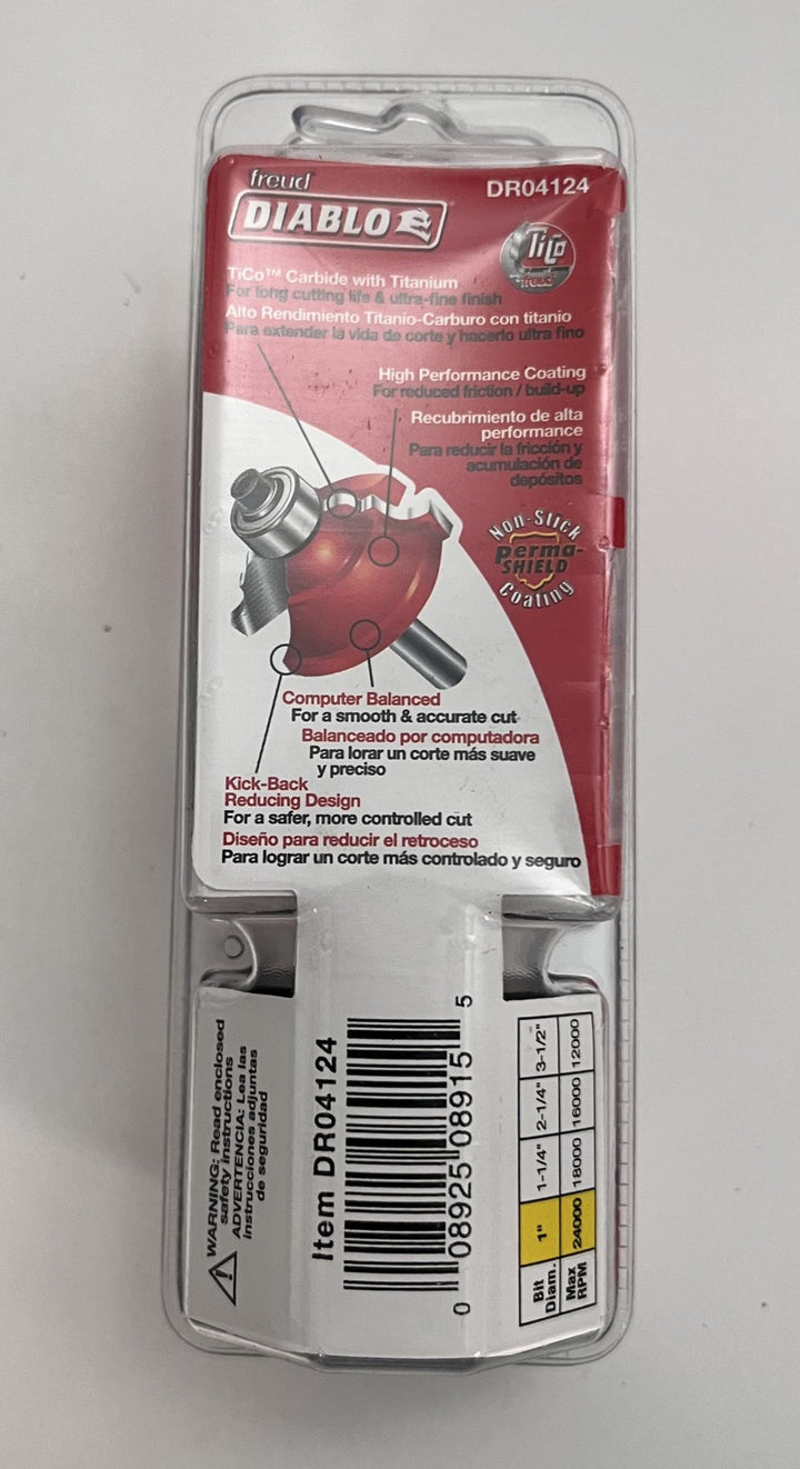 Diablo DR04124 Straight Router Bit, 3/8" diameter x 2-1/2" length, carbide tip, 1/4" shank