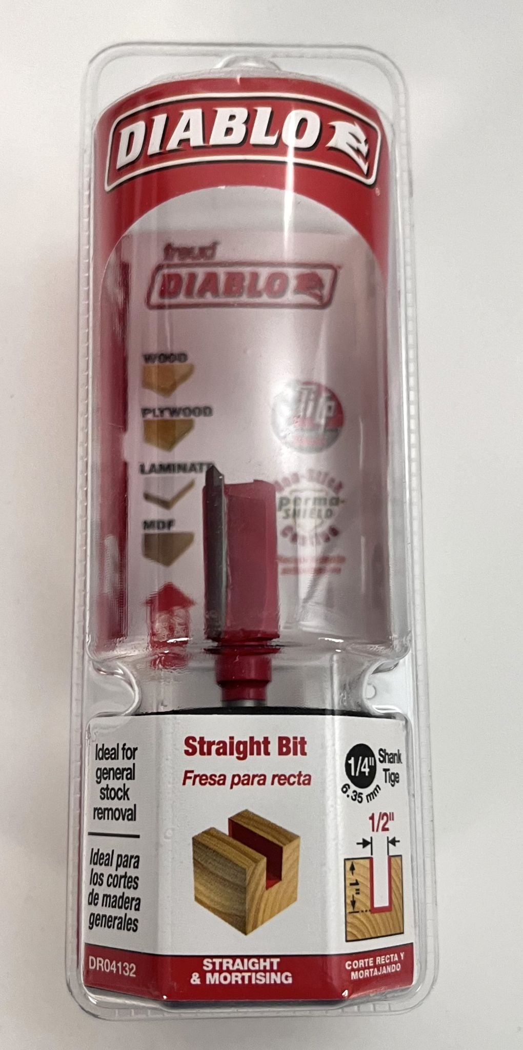 Diablo DR04132 Straight Router Bit, 1/2" diameter x 1" Cut Length, carbide tip, 1/4" shank