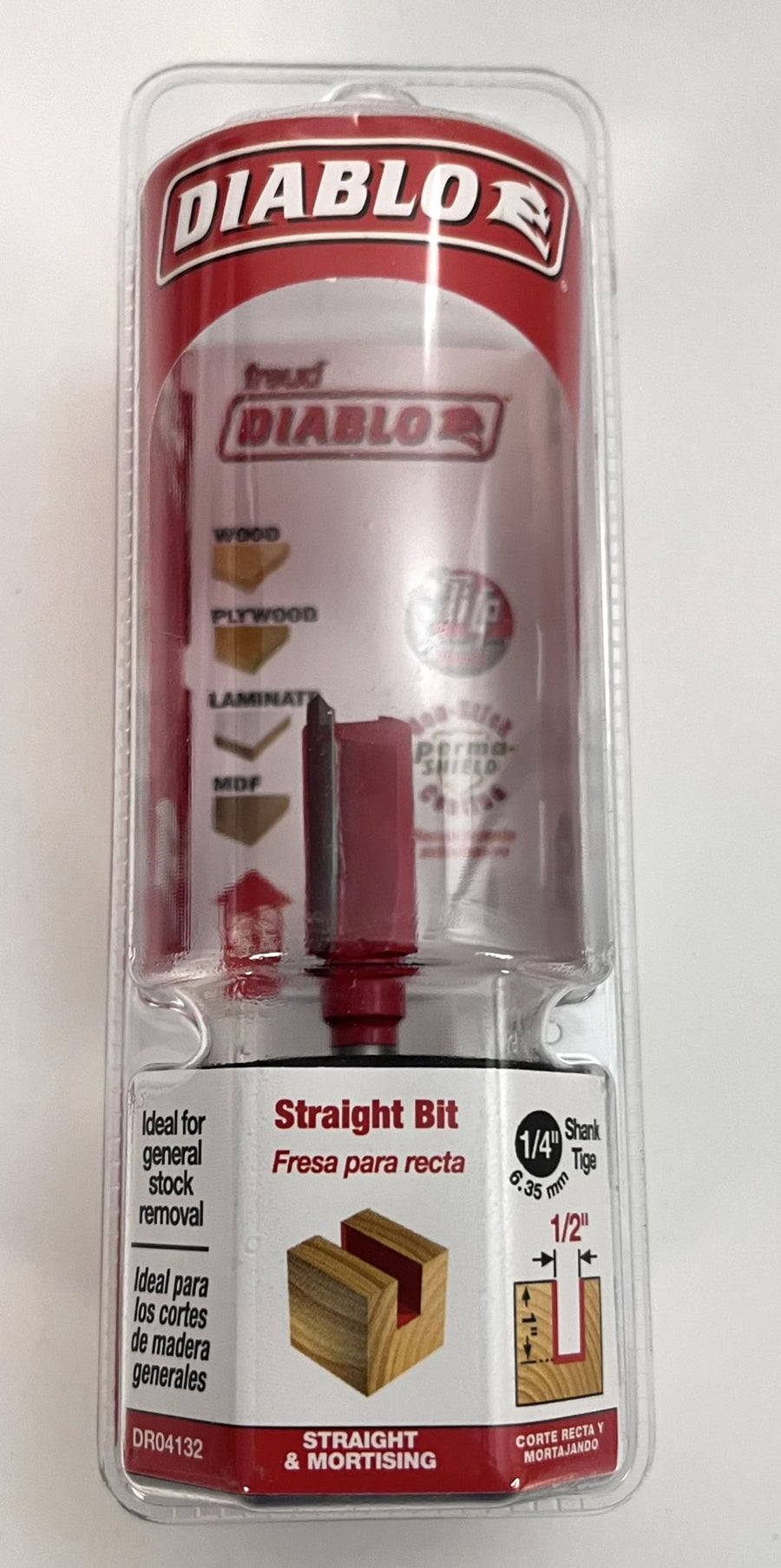 Diablo DR04132 Straight Router Bit, 1/2" diameter x 1" Cut Length, carbide tip, 1/4" shank