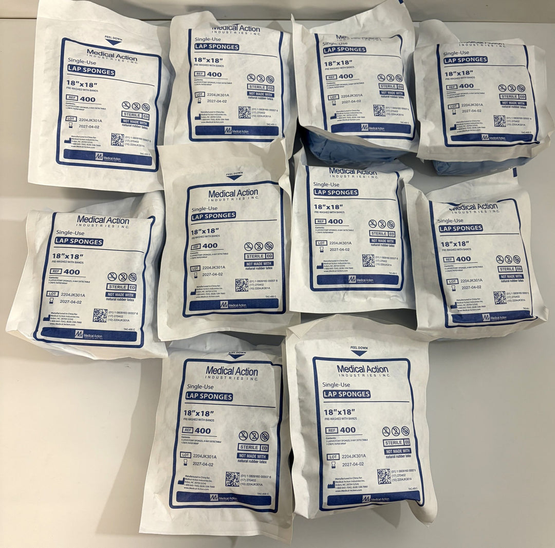 Medical Action 400 Lap Sponges 18x18 Sterile, 10 Packs (50 Total) - Exp 04/2027