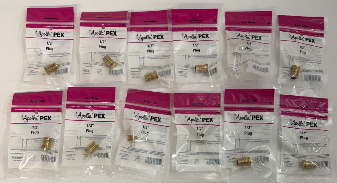 Apollo APXP12 1/2" Brass PEX Barb Plug - Lead-Free Test Caps, 12-Pack Bulk
