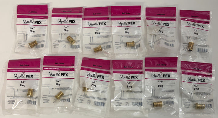 Apollo APXP12 1/2" Brass PEX Barb Plug - Lead-Free Test Caps, 12-Pack Bulk