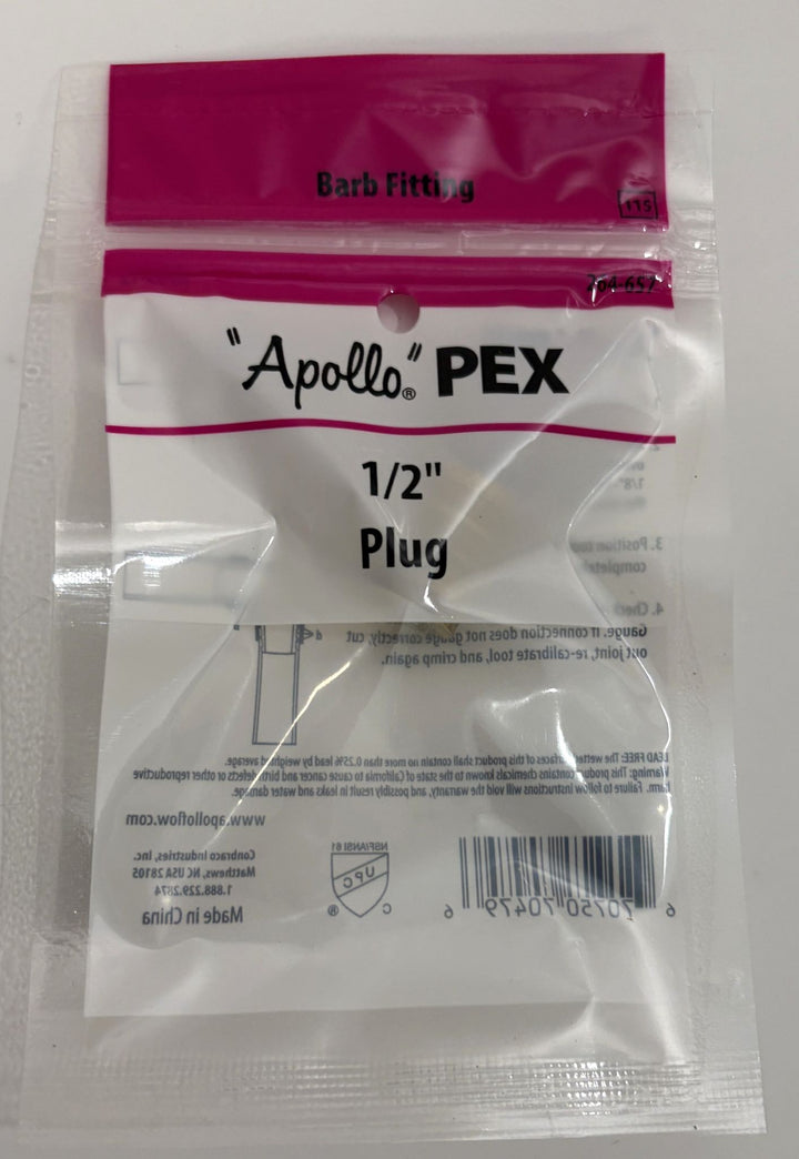 Apollo APXP12 1/2" Brass PEX Barb Plug - Lead-Free Test Caps, 12-Pack Bulk