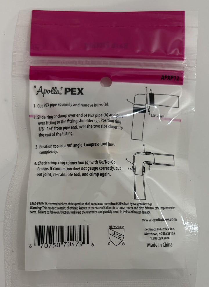 Apollo APXP12 1/2" Brass PEX Barb Plug - Lead-Free Test Caps, 12-Pack Bulk