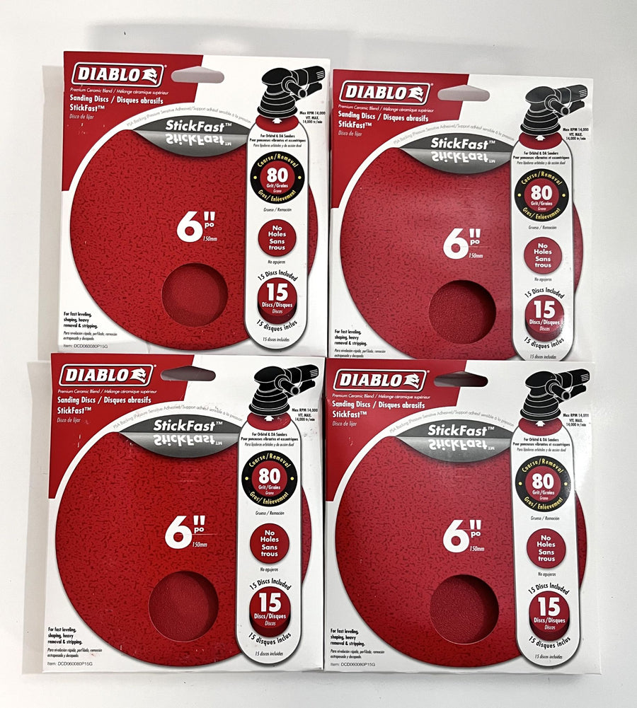 Diablo DCD060080P15G 6" StickFast Sanding Discs 80 Grit (4 Packs of 15 Discs)