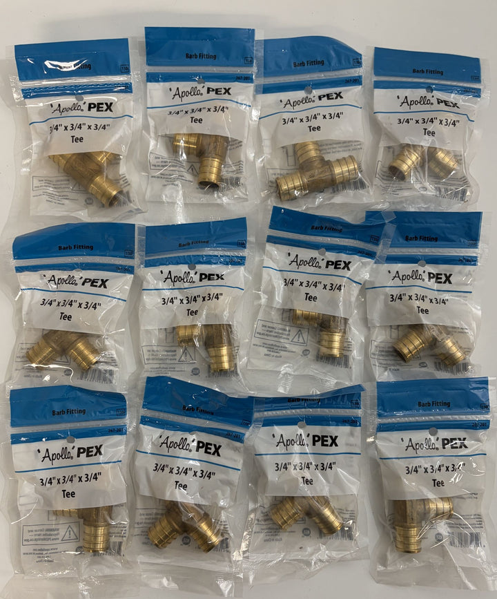 Apollo APXT34 3/4" PEX Brass Crimp Tee – Lead-Free Plumbing Fitting (12 Pack)