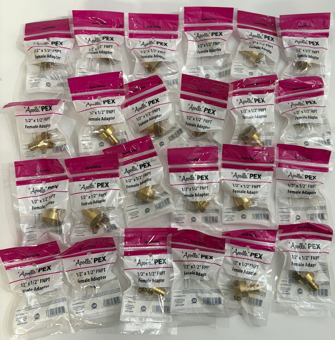 Apollo APXFA1212 1/2" PEX Barb x 1/2" FNPT Female Adapter – Bulk 24-Pack Brass Lead-Free Fittings