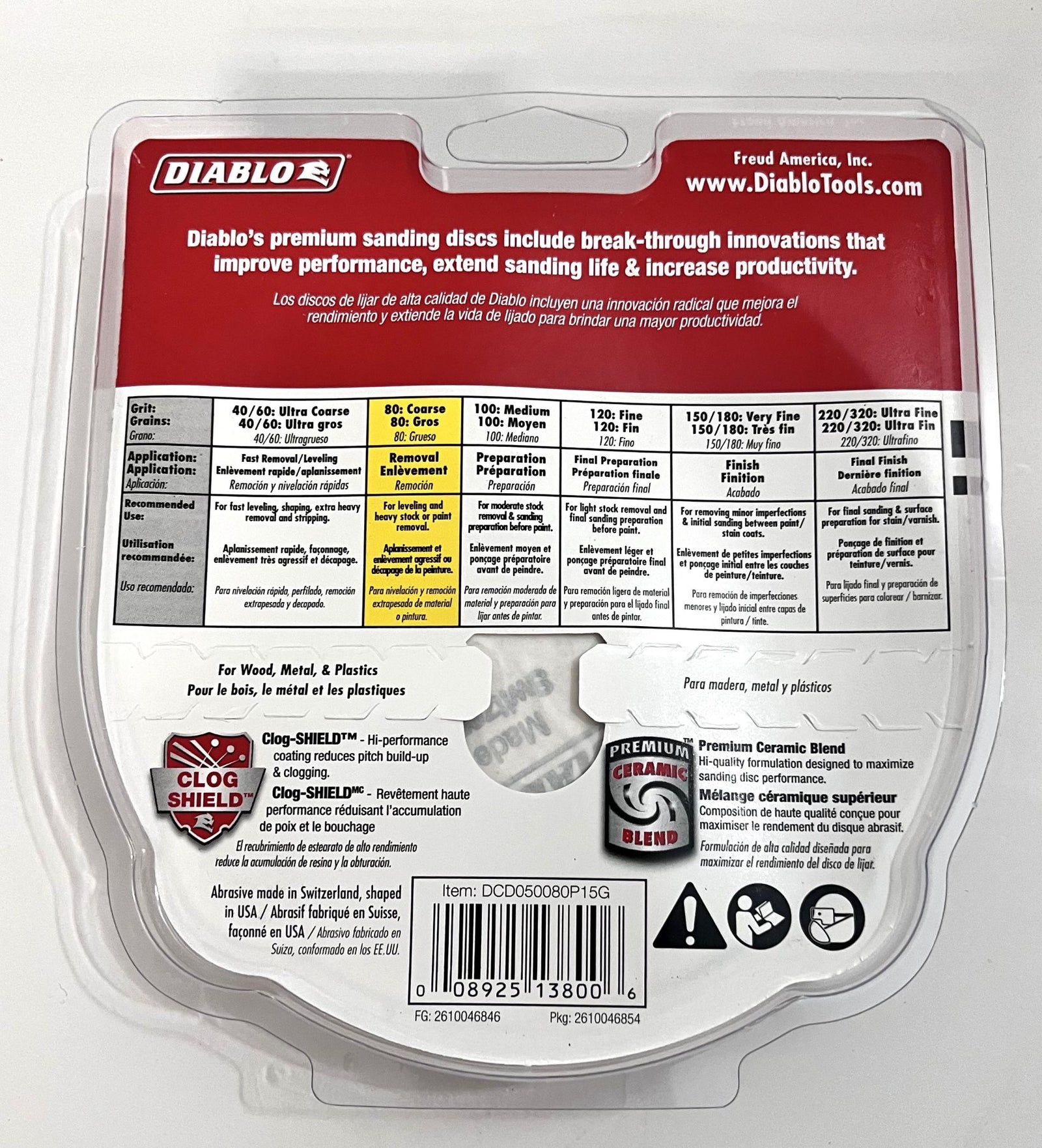 Diablo DCD050080P15G 80 grit sanding discs, 5-inch (15-pack), perfect for medium sanding and surface preparation on various materials.