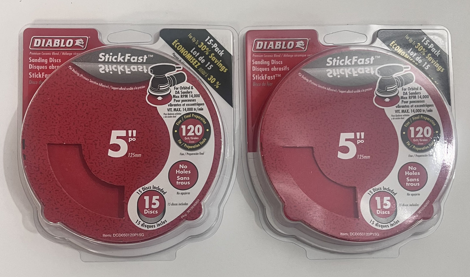 (30) Diablo DCD050120P15G 5" 120-Grit StickFast Sanding Discs, No Holes (2-Packs)
