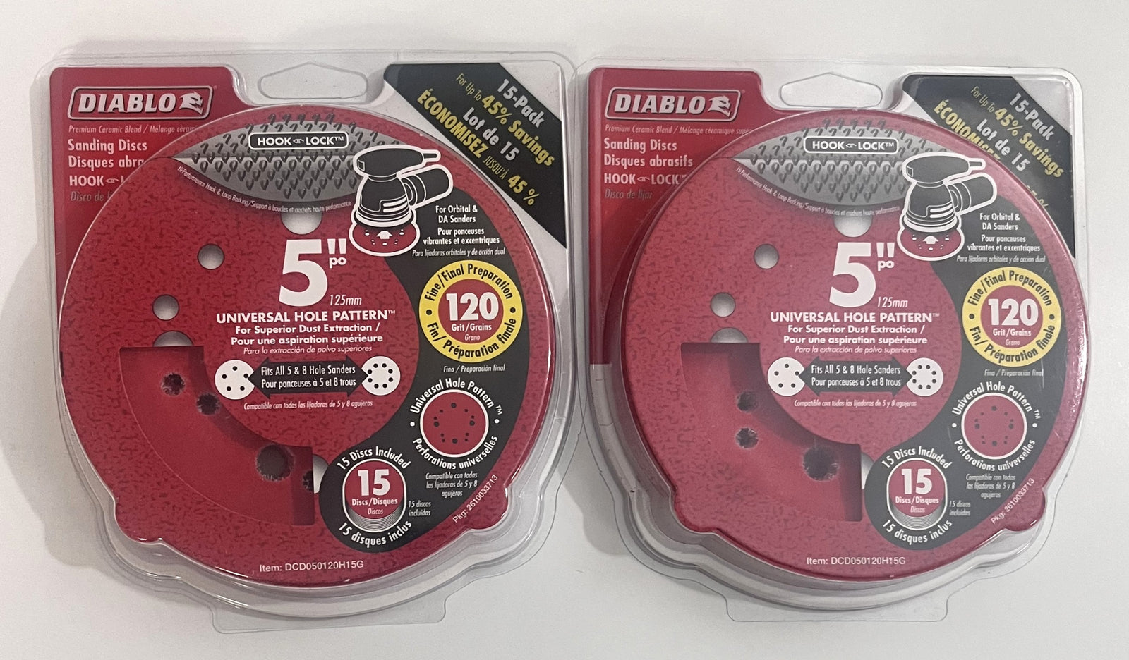 (30)Diablo DCD050120H15G 5" 120-Grit Sanding Discs, Universal Hole Pattern (2-Pack)