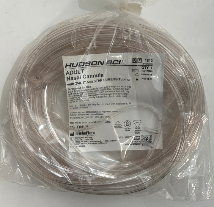 Teleflex Hudson RCI 1812 Adult Nasal Cannula 25' Tubing, 25-Pack