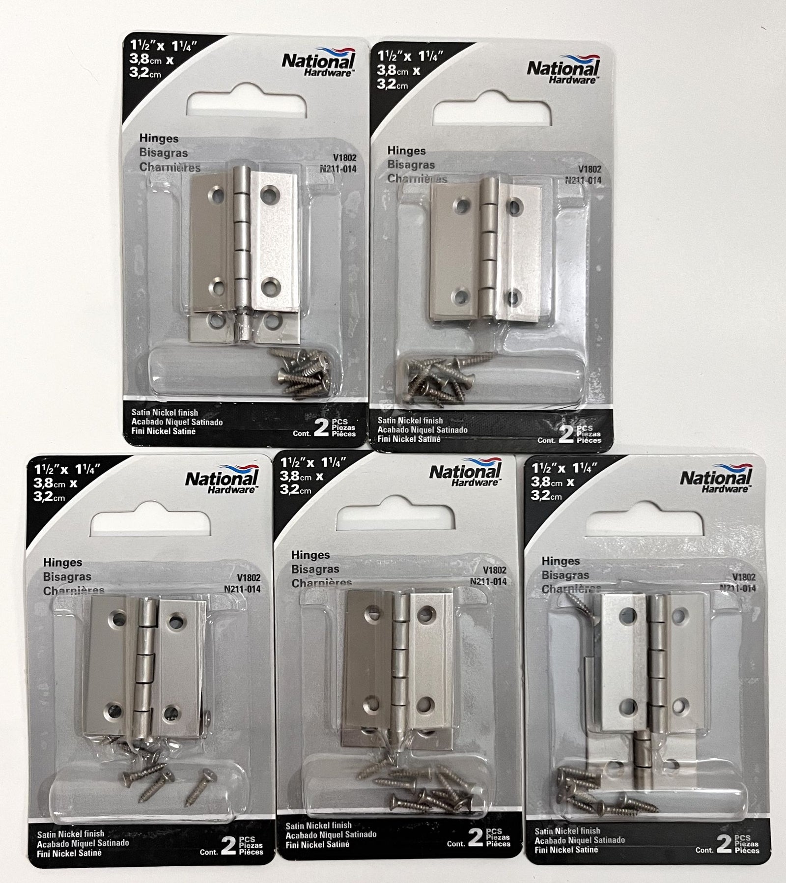 National Hardware N211-014 Hinges, 1.5" x 1.25", satin nickel finish, 5 pack of 2 pieces each