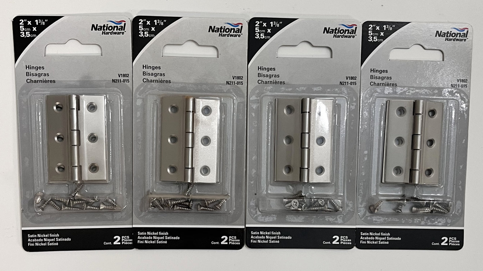 National Hardware N211-015 Hinges, 2" x 1-3/8", satin nickel finish, 4 packs of 2 pieces each