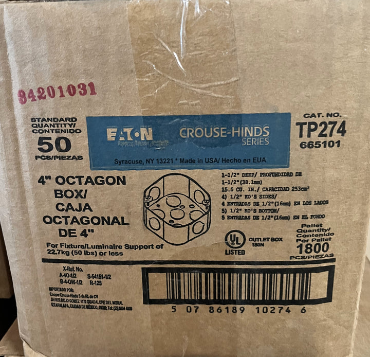 Eaton Crouse-Hinds TP274 Series 4" Octagon Outlet Box (50/Box)