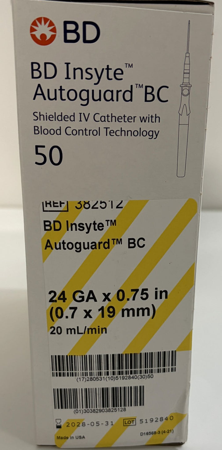 BD 382512 Insyte Autoguard BC Shielded IV Catheter, 24G x 0.75 in