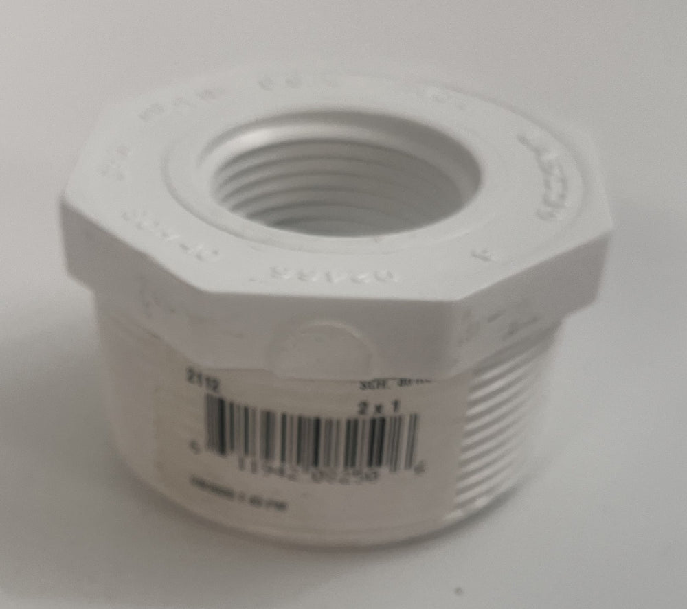 Charlotte 2" x 1" Schedule 40 reducer bushing, model 2112, durable PVC fitting for pipe size reduction; pack of 10.