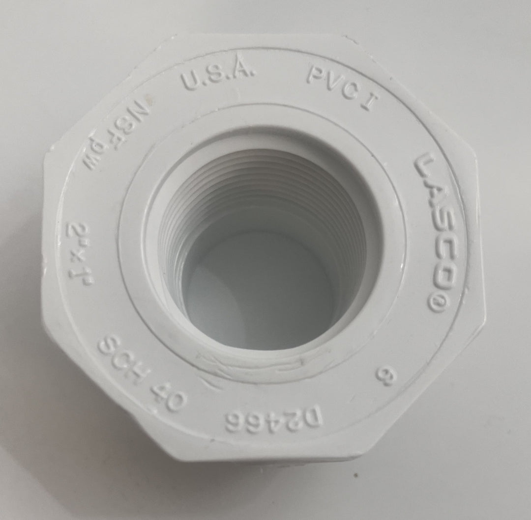 Charlotte 2" x 1" Schedule 40 reducer bushing, model 2112, durable PVC fitting for pipe size reduction; pack of 10.