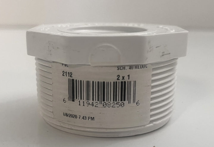 Charlotte 2" x 1" Schedule 40 reducer bushing, model 2112, durable PVC fitting for pipe size reduction; pack of 10.