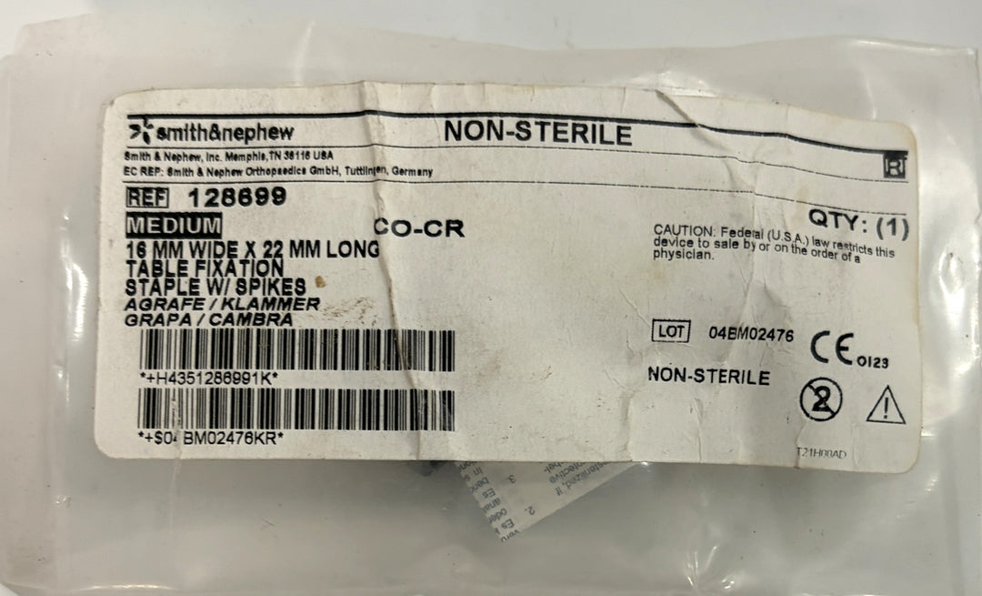 Smith & Nephew Fixation Staple, Medium 16 mm x 22 mm, Non-Sterile, Ref 128699