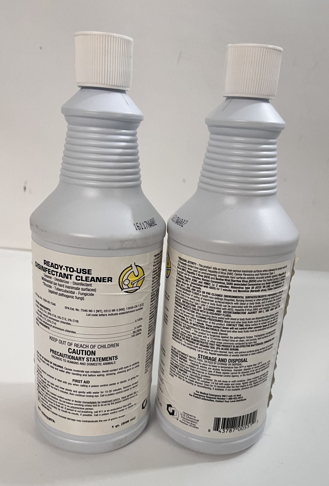 Two 1-quart bottles of Ready-To-Use Disinfectant Cleaner in a 2-pack, ideal for germ-free cleaning.