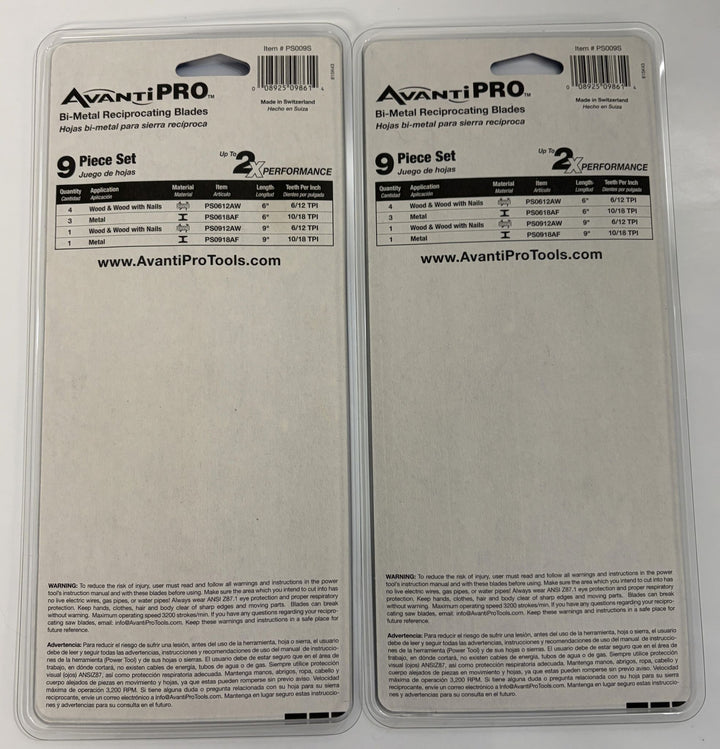 Avanti Pro PS009S 9-Piece Bi-Metal Reciprocating Saw Blade Set (2-Pack)