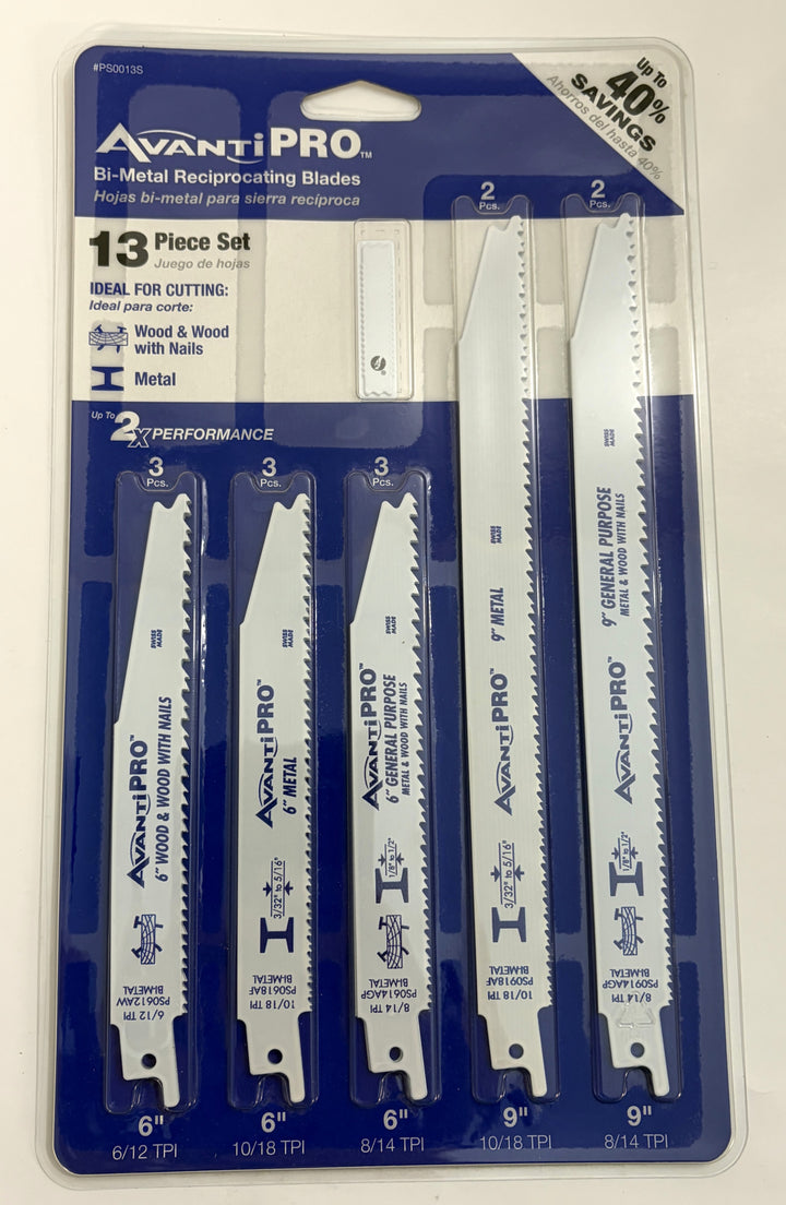 Avanti Pro PS0013S Bi-Metal Reciprocating Saw Blade Set – 13-Piece, Metal & Wood Cutting