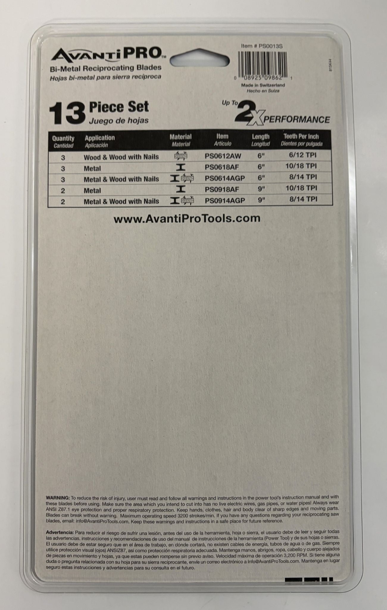 Avanti Pro PS0013S Bi-Metal Reciprocating Saw Blade Set – 13-Piece, Metal & Wood Cutting