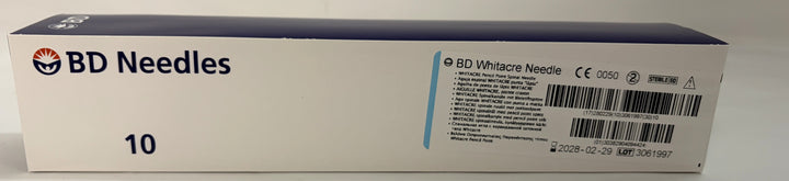 BD 409442 Whitacre Spinal Needle 25G x 4.69" Sterile (10-Pack) – Exp 02/29/2028 – Free Shipping