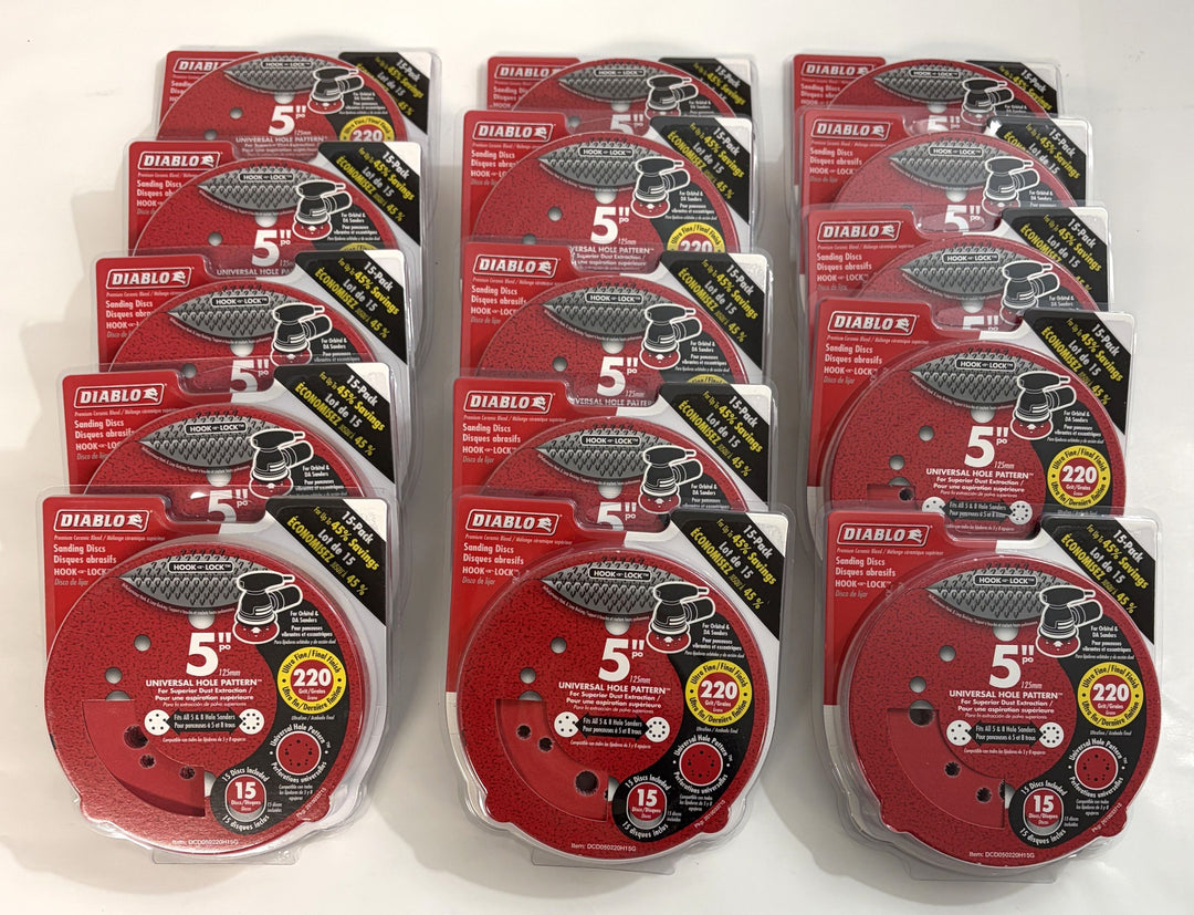 Diablo DCD050220H15G 5" 220-Grit Sanding Discs – 225 Disc Bulk Lot (New)