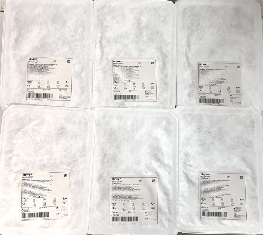 Stryker 250-070-500 StrykeFlow 2 Disposable Suction Irrigator, No Tip, 6-Pack, sterile packaging.
