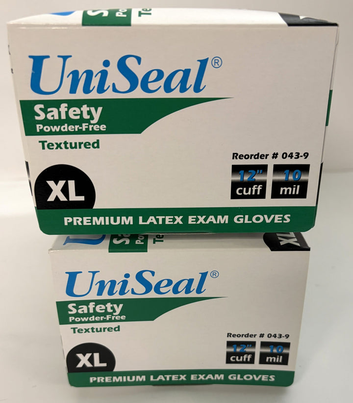 UniSeal Powder-Free Textured Latex Exam Gloves XL – 2 Boxes (100 Gloves) – Disposable