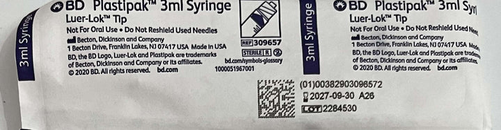 BD 309657 Plastipak 3ml Syringe (200/Box)