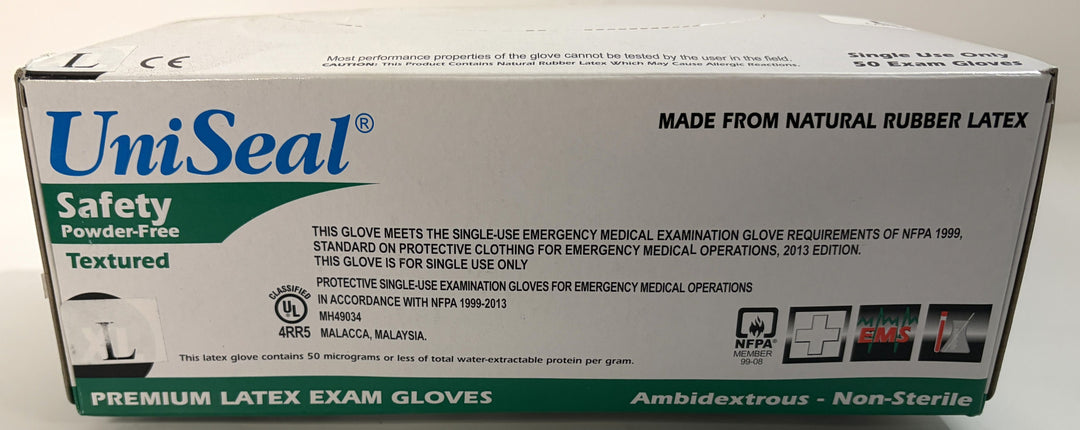 UniSeal Powder-Free Textured Latex Exam Gloves Large – 2 Boxes (100 Gloves) – Disposable