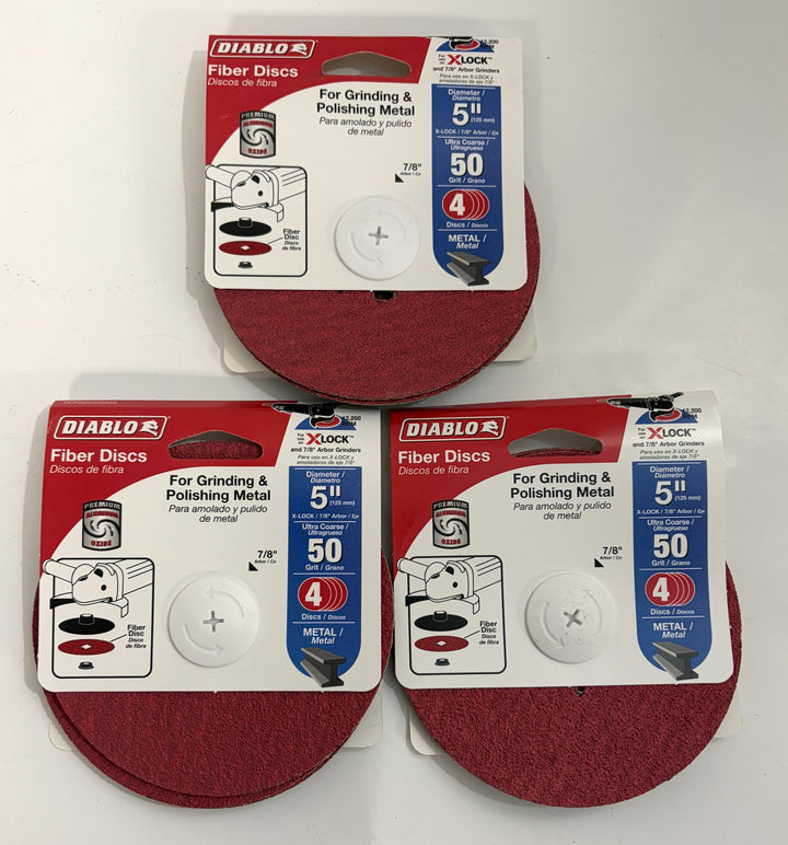 Diablo 5" X-LOCK Fiber Disc 50 Grit – 4 Discs per Pack | Fast Shipping