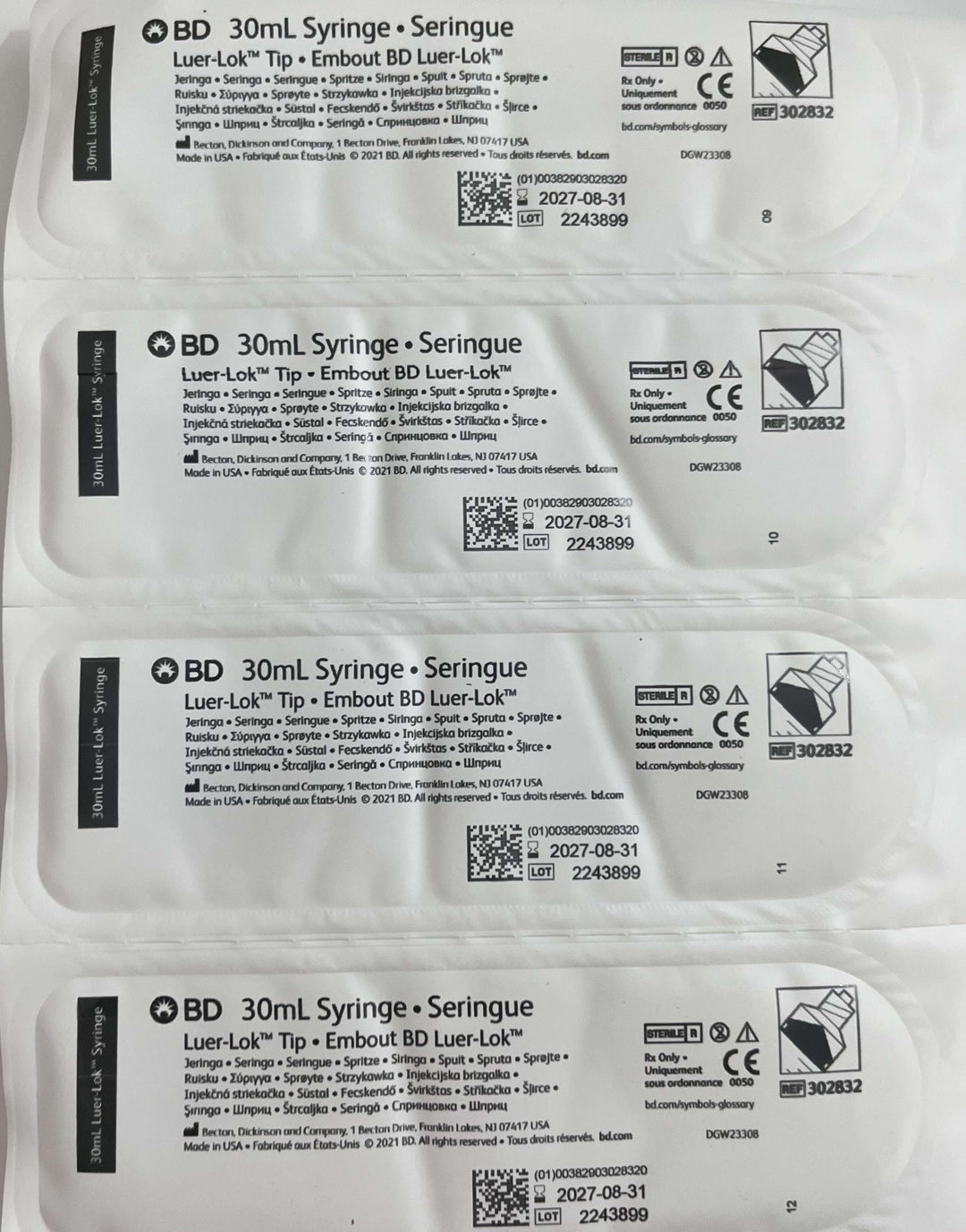 302832 Luer-Lok 30ml Syringe (56/Box)