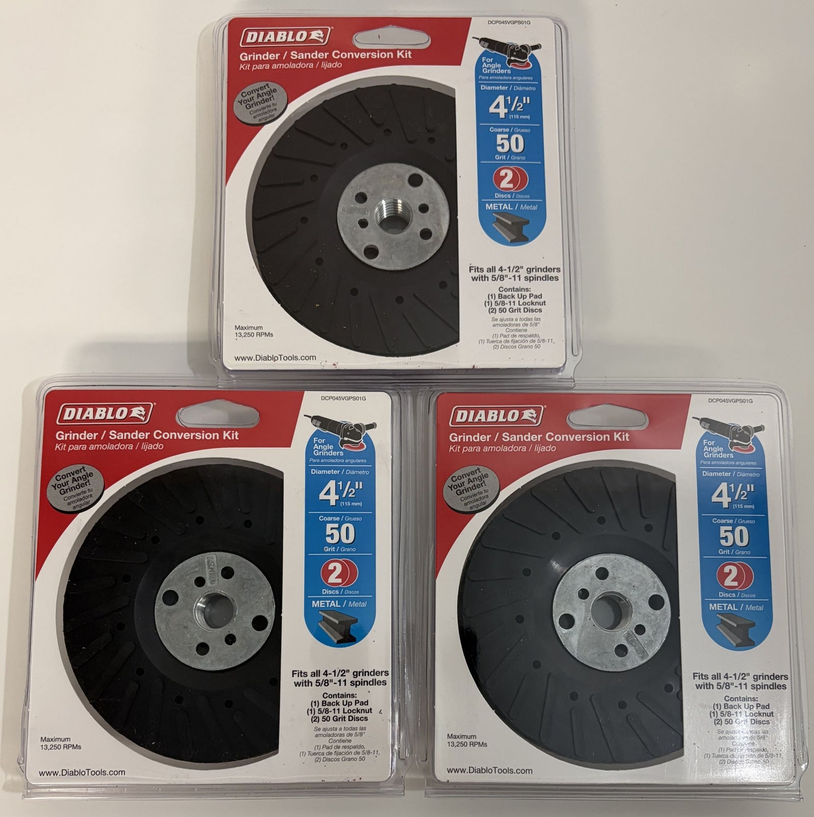 DIABLO 4-1/2" 50 Grit Angle Grinder Sander Conversion Kit DCP045VGPS01G – 3 Pack – Clearance