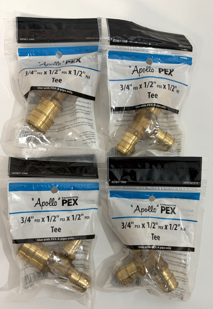Apollo EPXT341212 PEX Tee 3/4 x 1/2 x 1/2 Brass 4-Pack