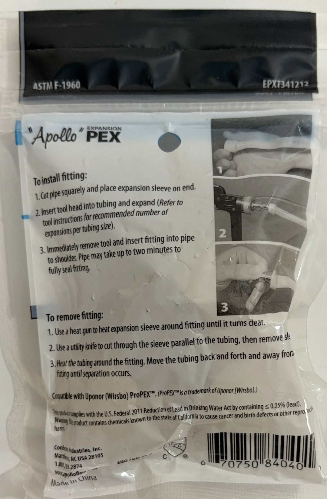 Apollo EPXT341212 PEX Tee 3/4 x 1/2 x 1/2 Brass 4-Pack