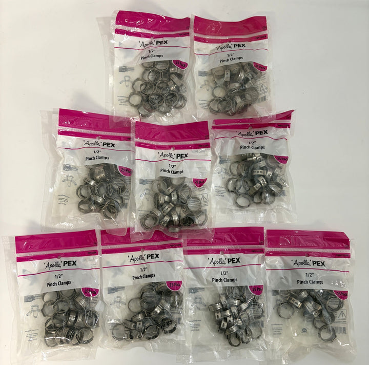 Apollo PXPC1225PK 1/2" Stainless Steel PEX Pinch Clamps - Bulk Lot of 9 Packs (225 Total Clamps)