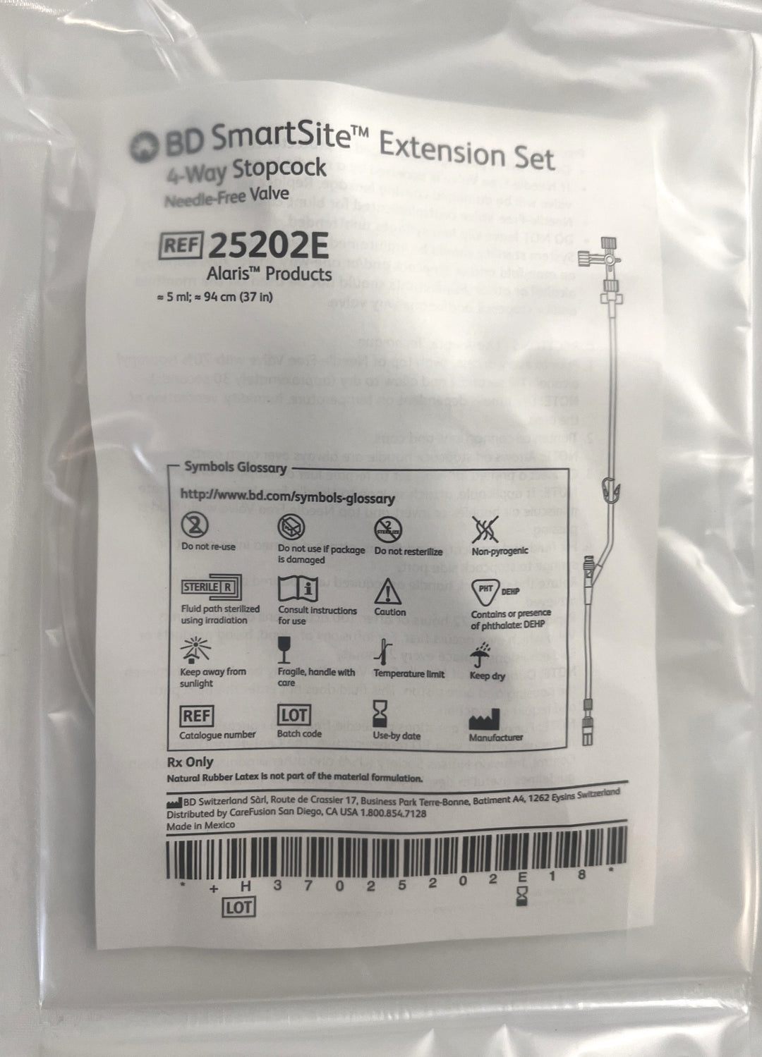 SmartSite Extension Set with 4-way stopcock, 50 per case, for controlled fluid management in medical applications. Reliable and efficient.