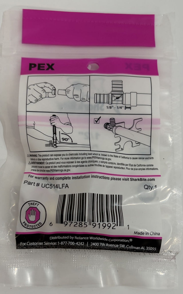 SharkBite UC514LF 1/2" PEX Brass Crimp Plug - Lead-Free, 12-Pack New