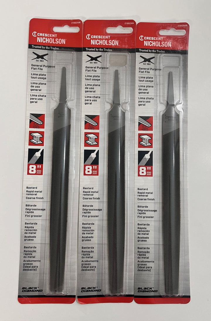 Nicholson 21862NN 8" Flat File 3-Pack shown in original packaging, new condition, for metalwork