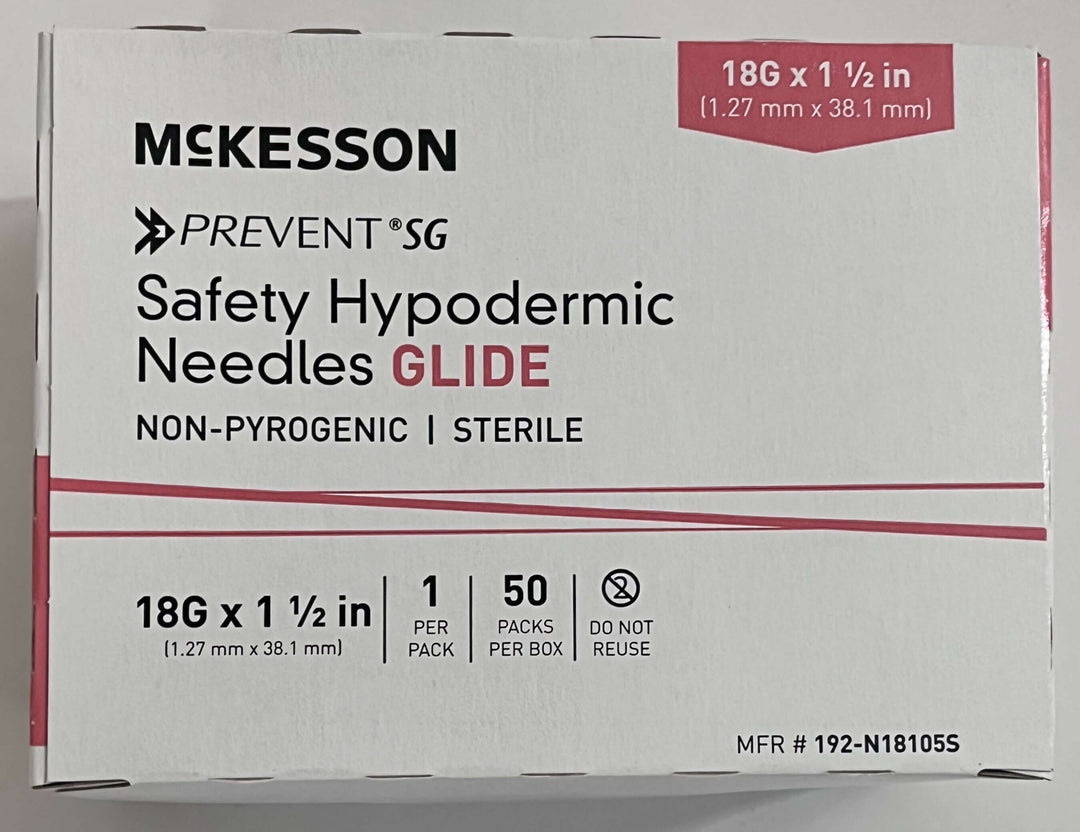 McKesson 192-N18105S Hypodermic Needle Prevent SG 18G x 1-1/2" (50-Box)