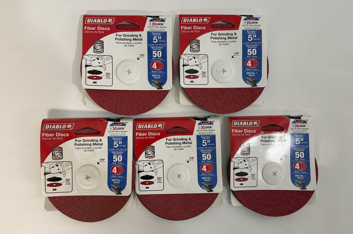 Diablo 5" X-LOCK Fiber Disc 50 Grit – 20 Discs (5 Packs) Metal Grinding Sanding